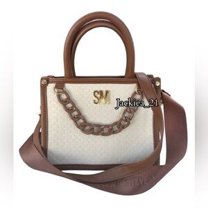 💙❤️ Steve Madden Brown and Cream Handbag with Chain Detail